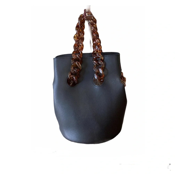 Steve Madden Faux Leather Black Bucket With Acrylic Chain + A Pouch Handbag BNWT - Picture 2 of 8